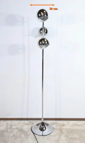 Lampadaire 3 Bras en Métal Chromé - 1970