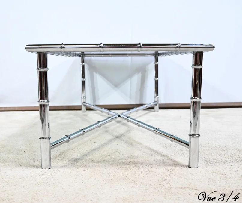 Table Basse en Métal Chromé, esprit Bambou – 1970