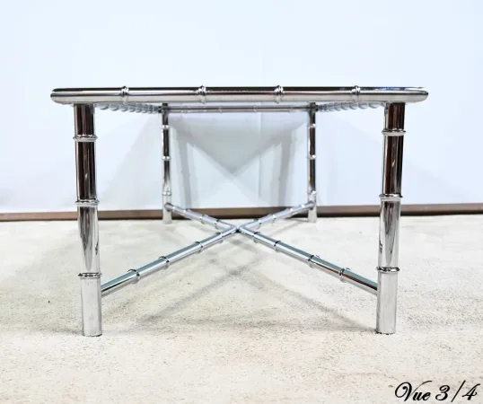 Table Basse en Métal Chromé, esprit Bambou – 1970