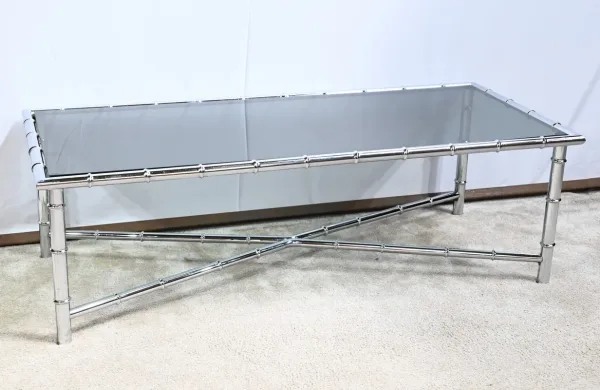 Table Basse en Métal Chromé, esprit Bambou – 1970