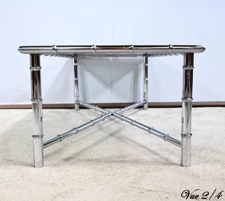 Table Basse en Métal Chromé, esprit Bambou – 1970