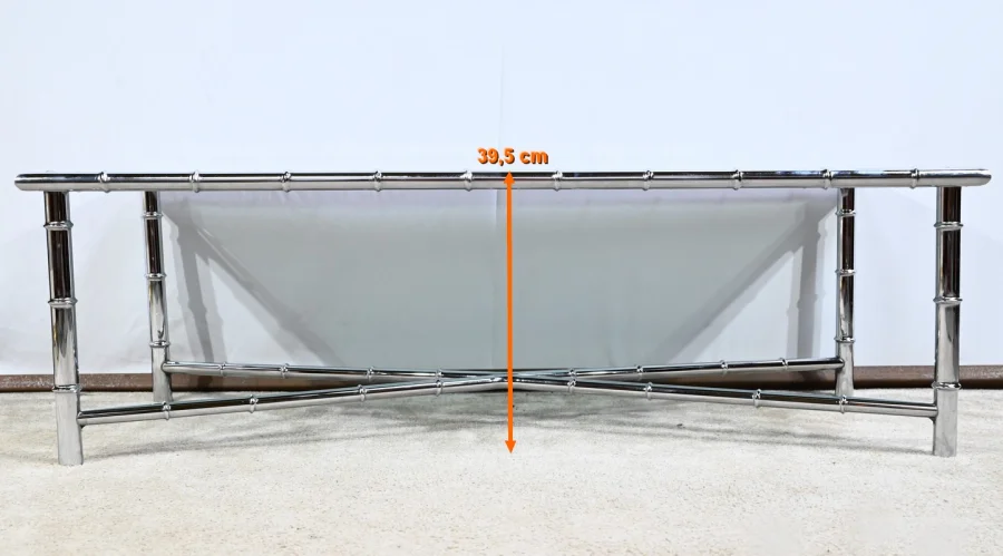 Table Basse en Métal Chromé, esprit Bambou – 1970
