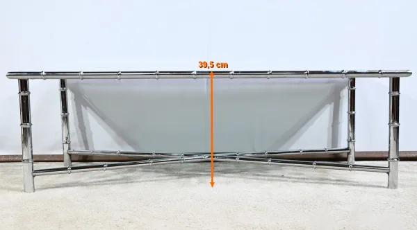Table Basse en Métal Chromé, esprit Bambou – 1970
