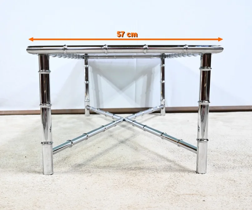 Table Basse en Métal Chromé, esprit Bambou – 1970