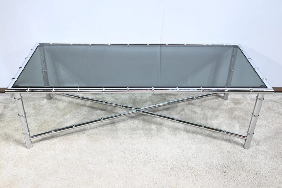 Table Basse en Métal Chromé, esprit Bambou – 1970