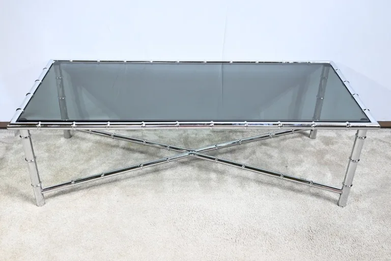 Table Basse en Métal Chromé, esprit Bambou – 1970