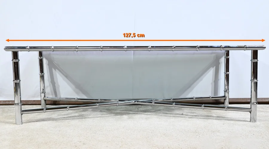 Table Basse en Métal Chromé, esprit Bambou – 1970