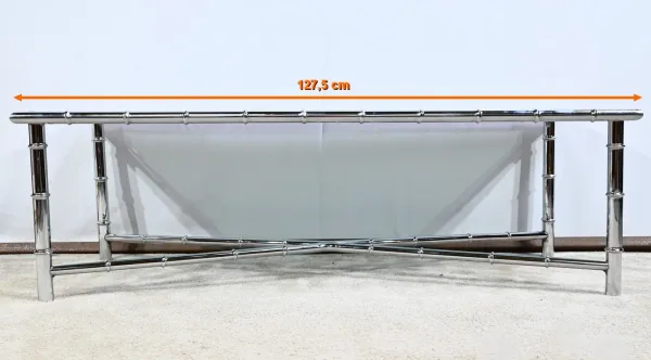 Table Basse en Métal Chromé, esprit Bambou – 1970