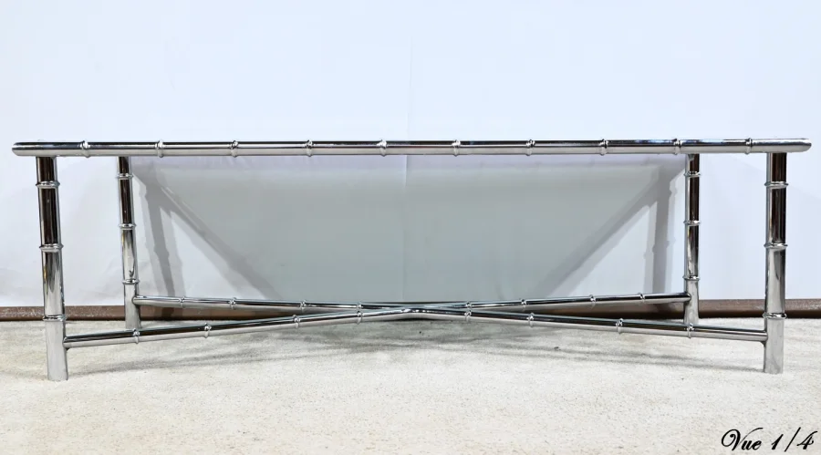 Table Basse en Métal Chromé, esprit Bambou – 1970