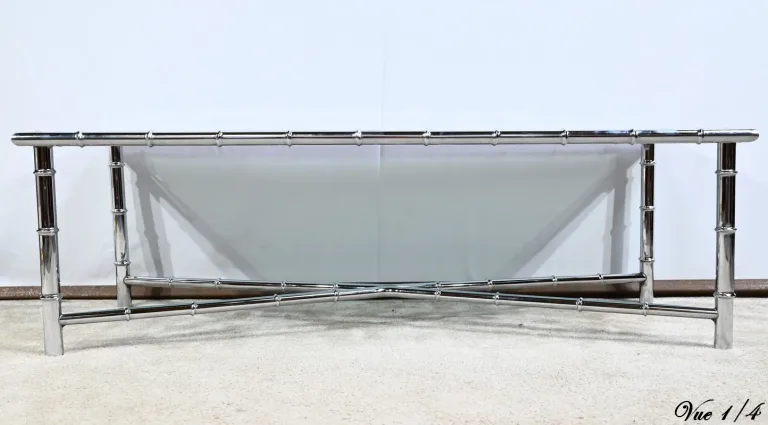 Table Basse en Métal Chromé, esprit Bambou – 1970