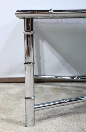 Table Basse en Métal Chromé, esprit Bambou – 1970
