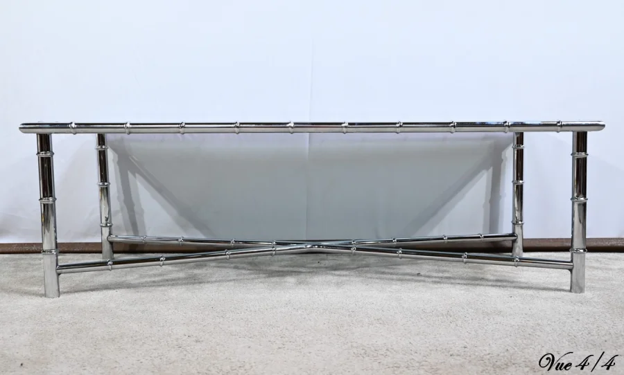 Table Basse en Métal Chromé, esprit Bambou – 1970