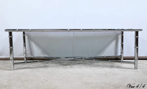 Table Basse en Métal Chromé, esprit Bambou – 1970