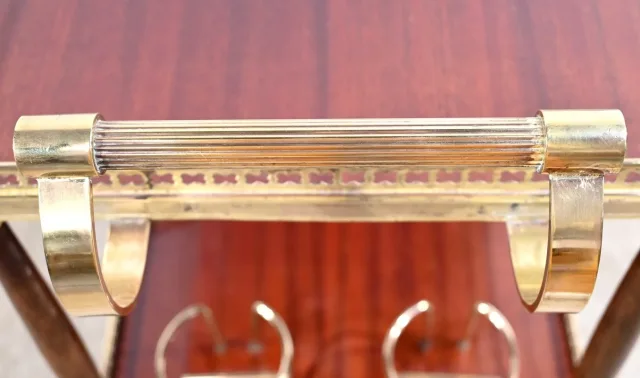 Table Bar Roulante de Service en Acajou et Laiton – 1970