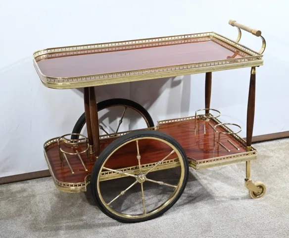 Table Bar Roulante de Service en Acajou et Laiton – 1970