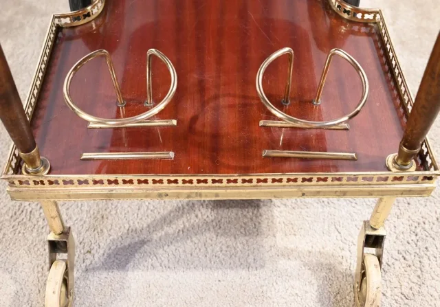 Table Bar Roulante de Service en Acajou et Laiton – 1970