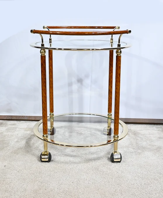 Table Roulante en Verre et Métal Doré – 1980