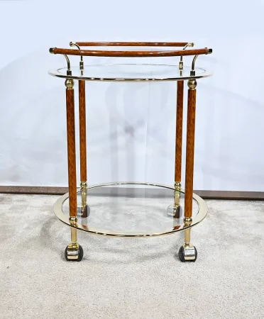Table Roulante en Verre et Métal Doré – 1980