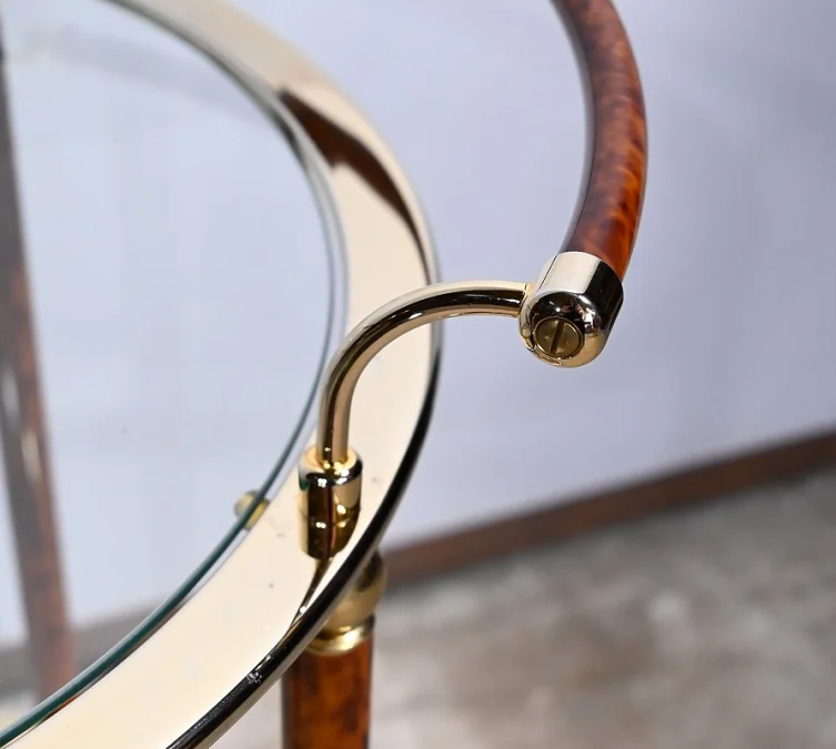 Table Roulante en Verre et Métal Doré – 1980