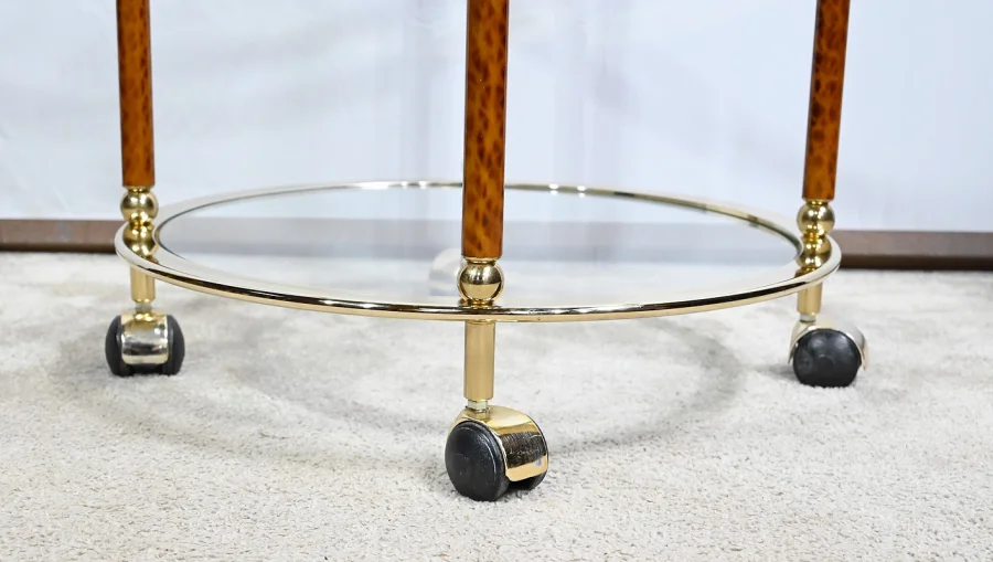 Table Roulante en Verre et Métal Doré – 1980
