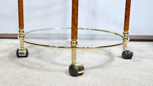 Table Roulante en Verre et Métal Doré – 1980