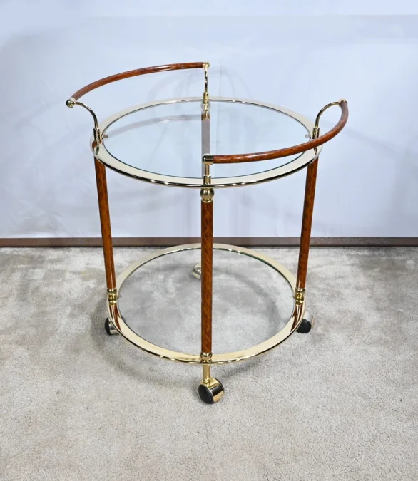 Table Roulante en Verre et Métal Doré – 1980