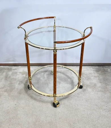 Table Roulante en Verre et Métal Doré – 1980
