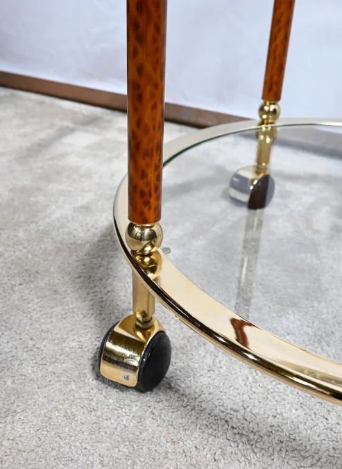 Table Roulante en Verre et Métal Doré – 1980