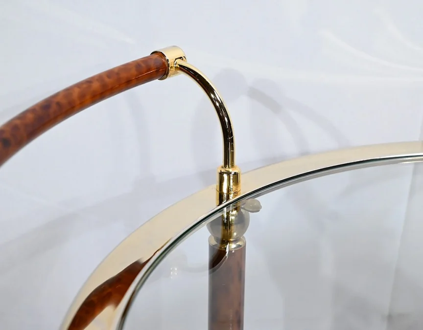 Table Roulante en Verre et Métal Doré – 1980