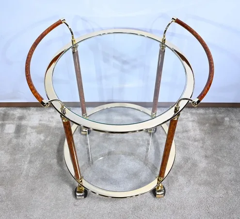Table Roulante en Verre et Métal Doré – 1980