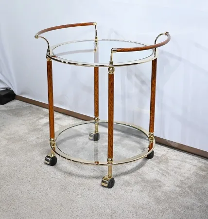 Table Roulante en Verre et Métal Doré – 1980