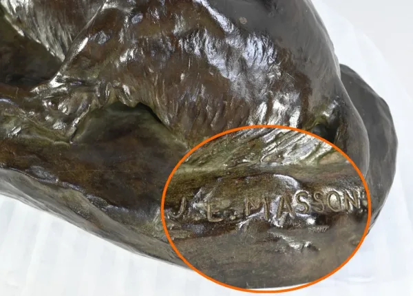 Bronze « Le Chien au Lièvre », signé J-E. Masson – Début XXe