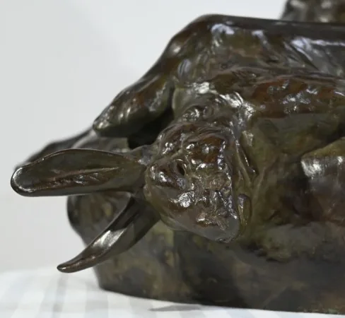 Bronze « Le Chien au Lièvre », signé J-E. Masson – Début XXe