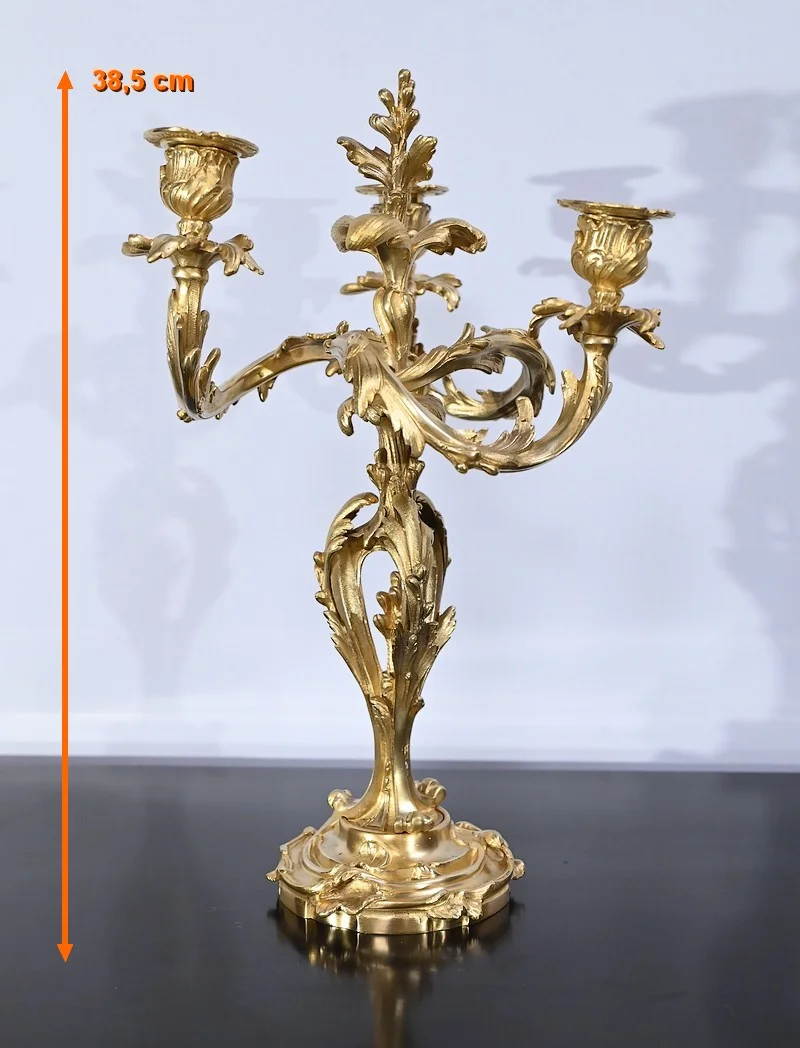 Paire de Candélabres en Bronze Doré, style Louis XV – Fin XIXe