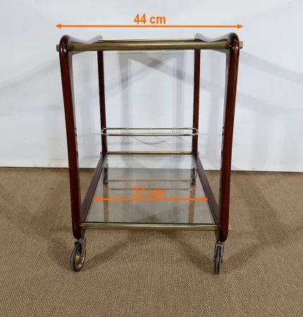 Paire de Tables Dessertes Roulantes en Acajou massif, Verre et Laiton - 1960