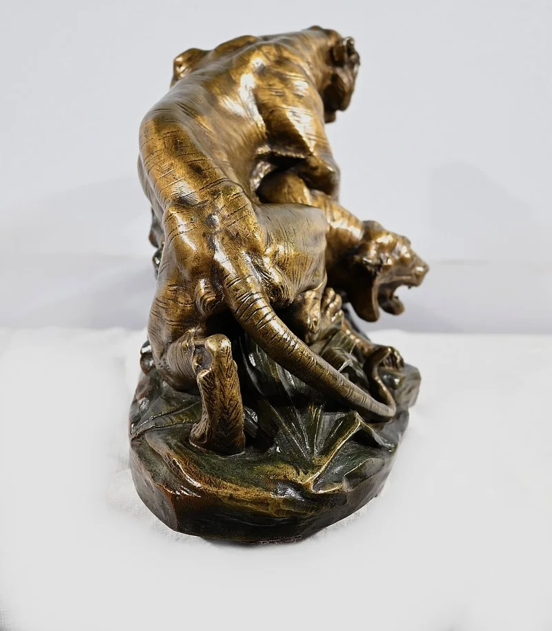 Groupe en Bronze « Combat de Tigres», signé E. Drouot – Fin XIXe