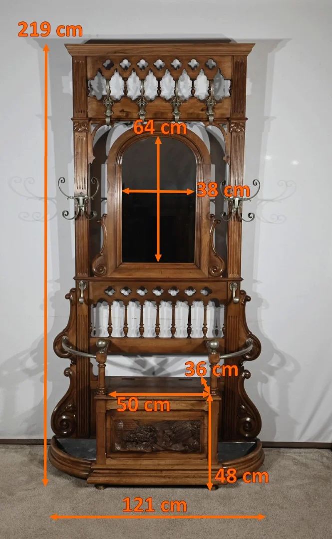 Rare Vestiaire Coffre de Vestibule en Noyer – Fin XIXe