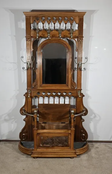 Rare Vestiaire Coffre de Vestibule en Noyer – Fin XIXe