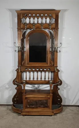 Rare Vestiaire Coffre de Vestibule en Noyer – Fin XIXe
