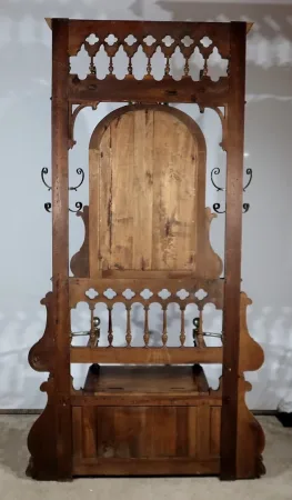 Rare Vestiaire Coffre de Vestibule en Noyer – Fin XIXe