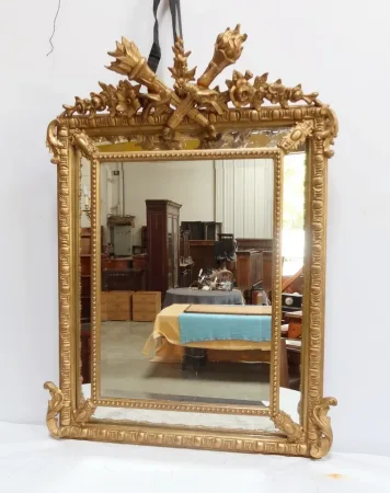 Miroir à Parcloses en Bois Doré, style Louis XIV, époque Napoléon III – XIXe