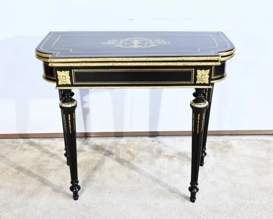 Console Table de Jeux en Bois Noirci, époque Napoléon III – Milieu XIXe