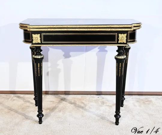 Console Table de Jeux en Bois Noirci, époque Napoléon III – Milieu XIXe