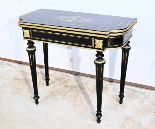 Console Table de Jeux en Bois Noirci, époque Napoléon III – Milieu XIXe