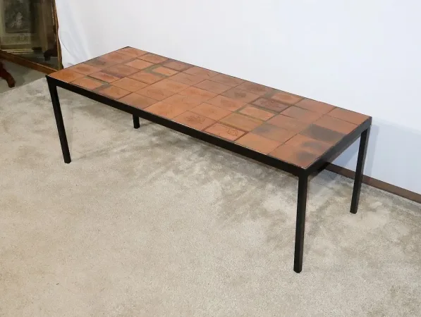 Table Basse en Céramique de Vallauris, signée R. Capron, Collection les Herbiers – 1960