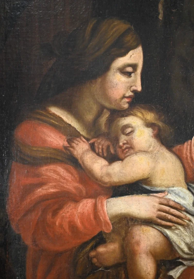 PITTURA A OLIO DELLA VERGINE MARIA CON IL BAMBINO