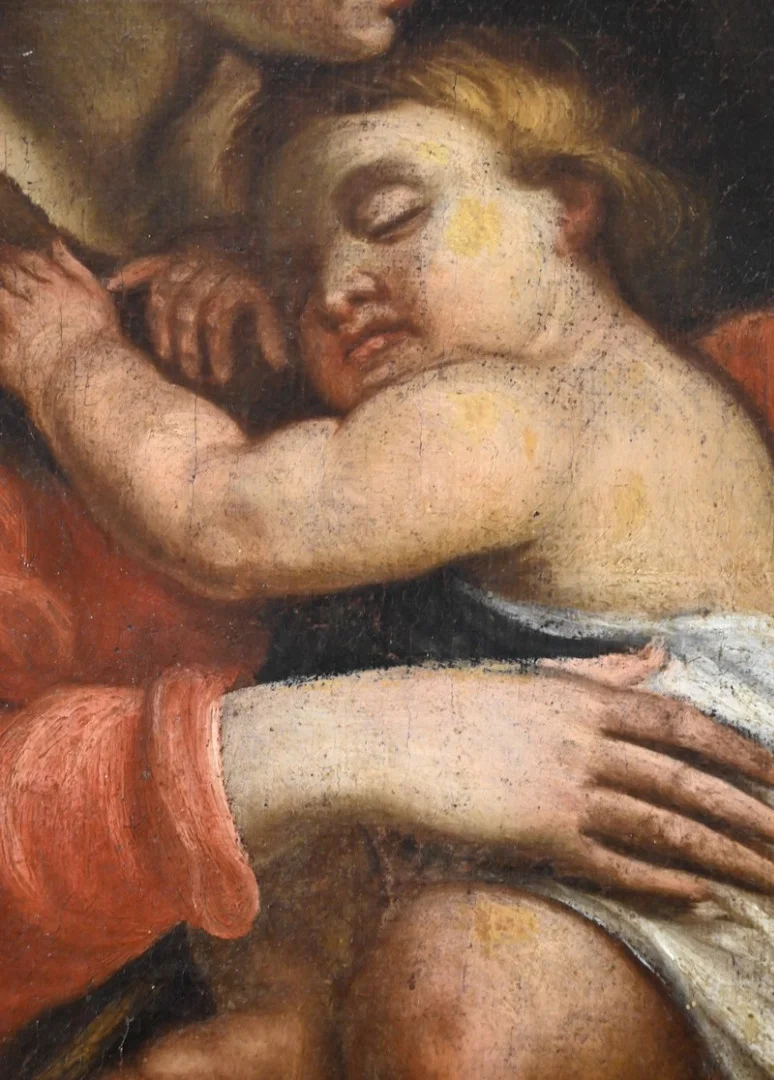 PITTURA A OLIO DELLA VERGINE MARIA CON IL BAMBINO
