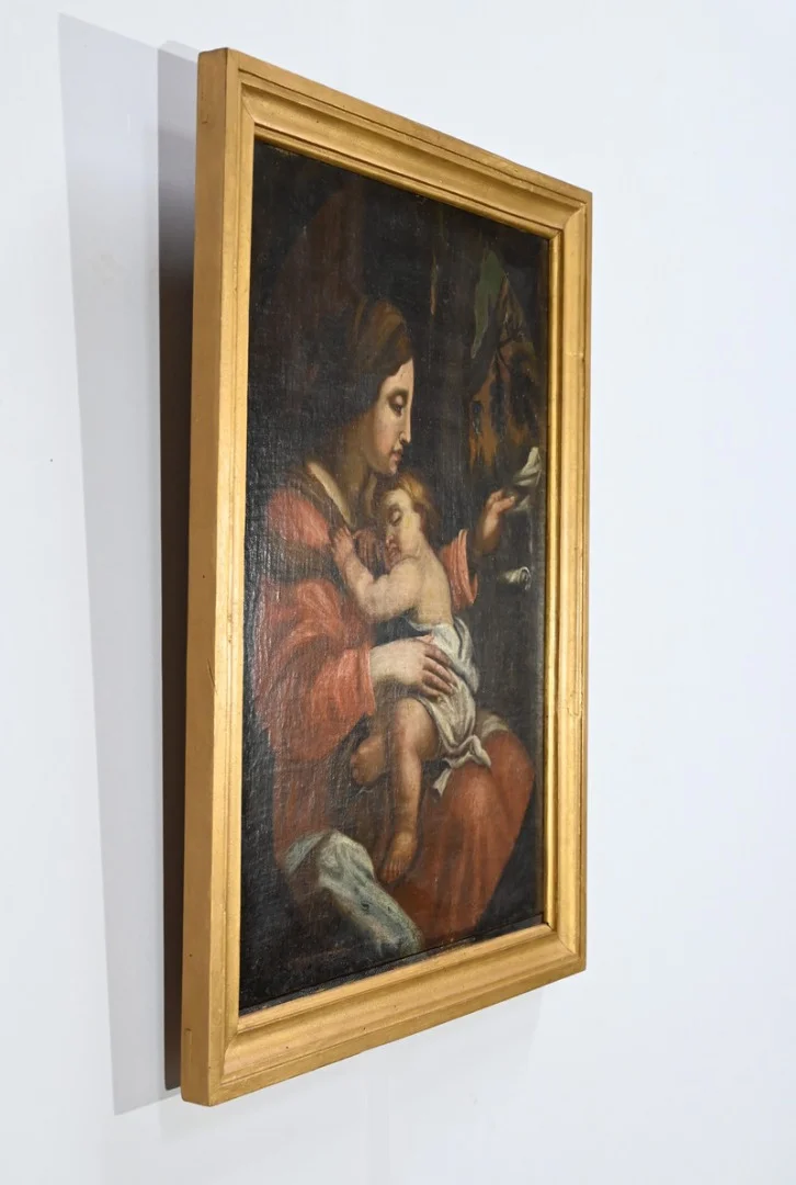 PITTURA A OLIO DELLA VERGINE MARIA CON IL BAMBINO