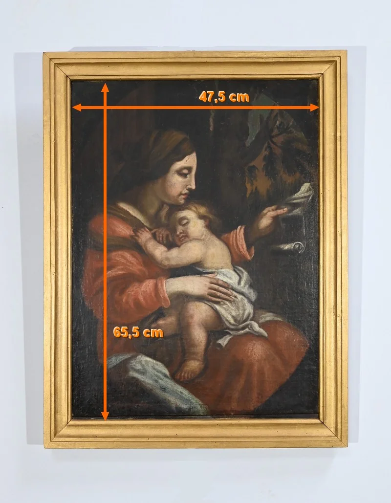 PITTURA A OLIO DELLA VERGINE MARIA CON IL BAMBINO