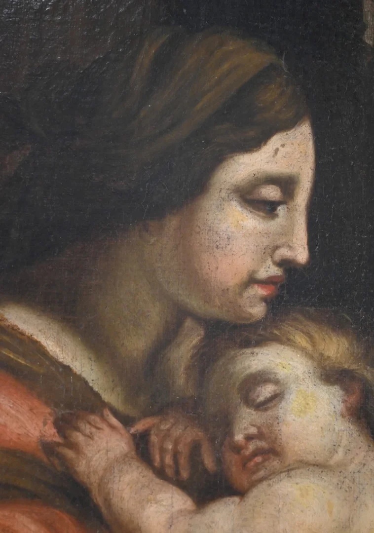 PITTURA A OLIO DELLA VERGINE MARIA CON IL BAMBINO